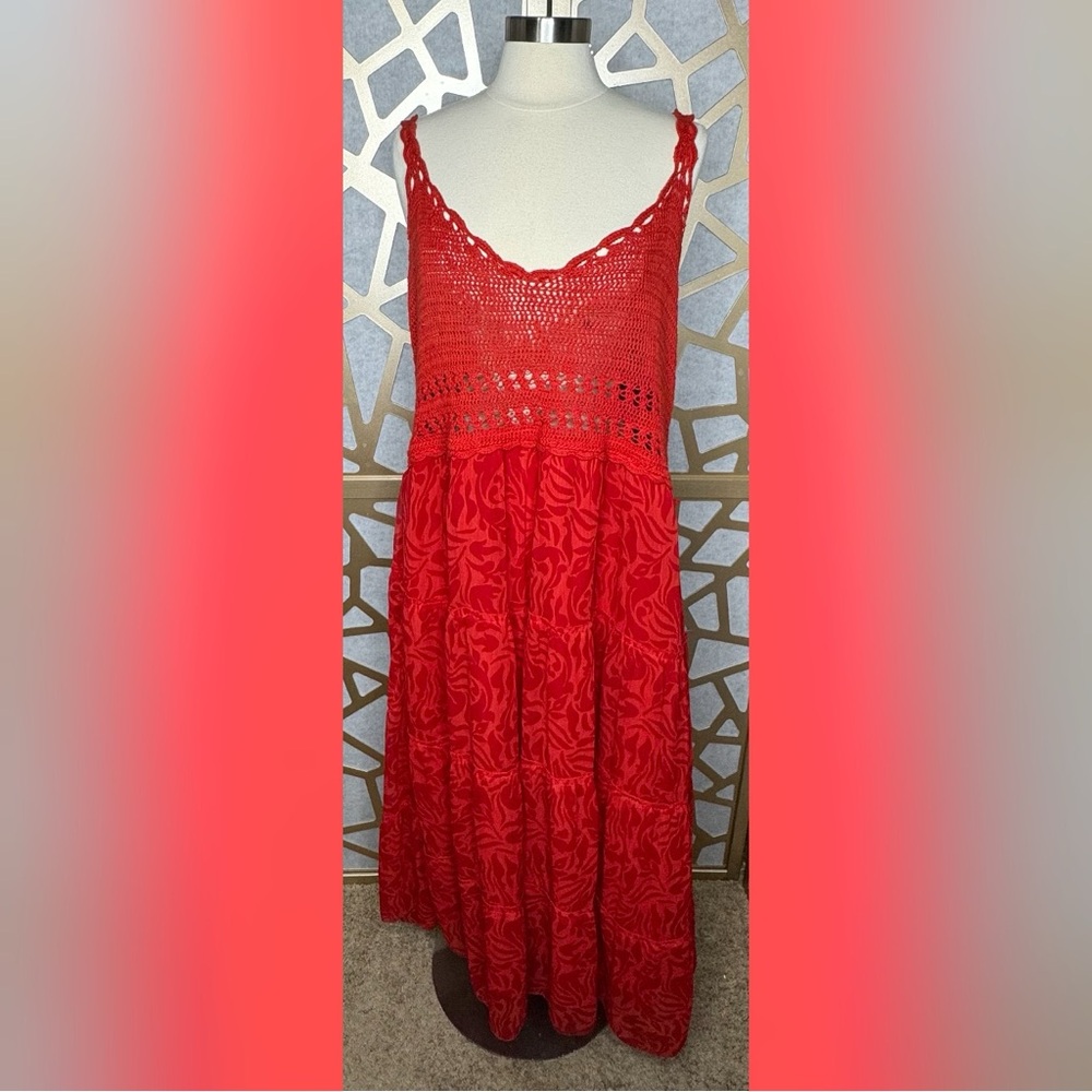 BOHEMIAN RED CROCHET MAXI DRESS